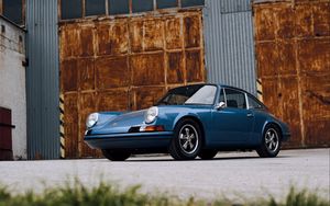 Preview wallpaper porsche, car, side view, blue