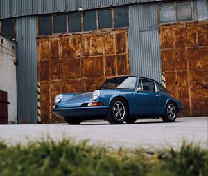 Preview wallpaper porsche, car, side view, blue