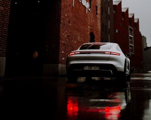 Preview wallpaper porsche, car, sports car, gray, rear view