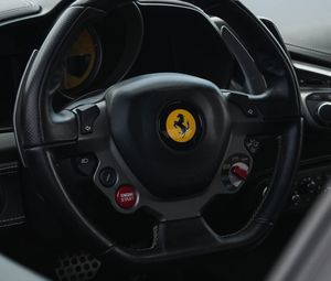 Preview wallpaper porsche, car, steering wheel, buttons, salon