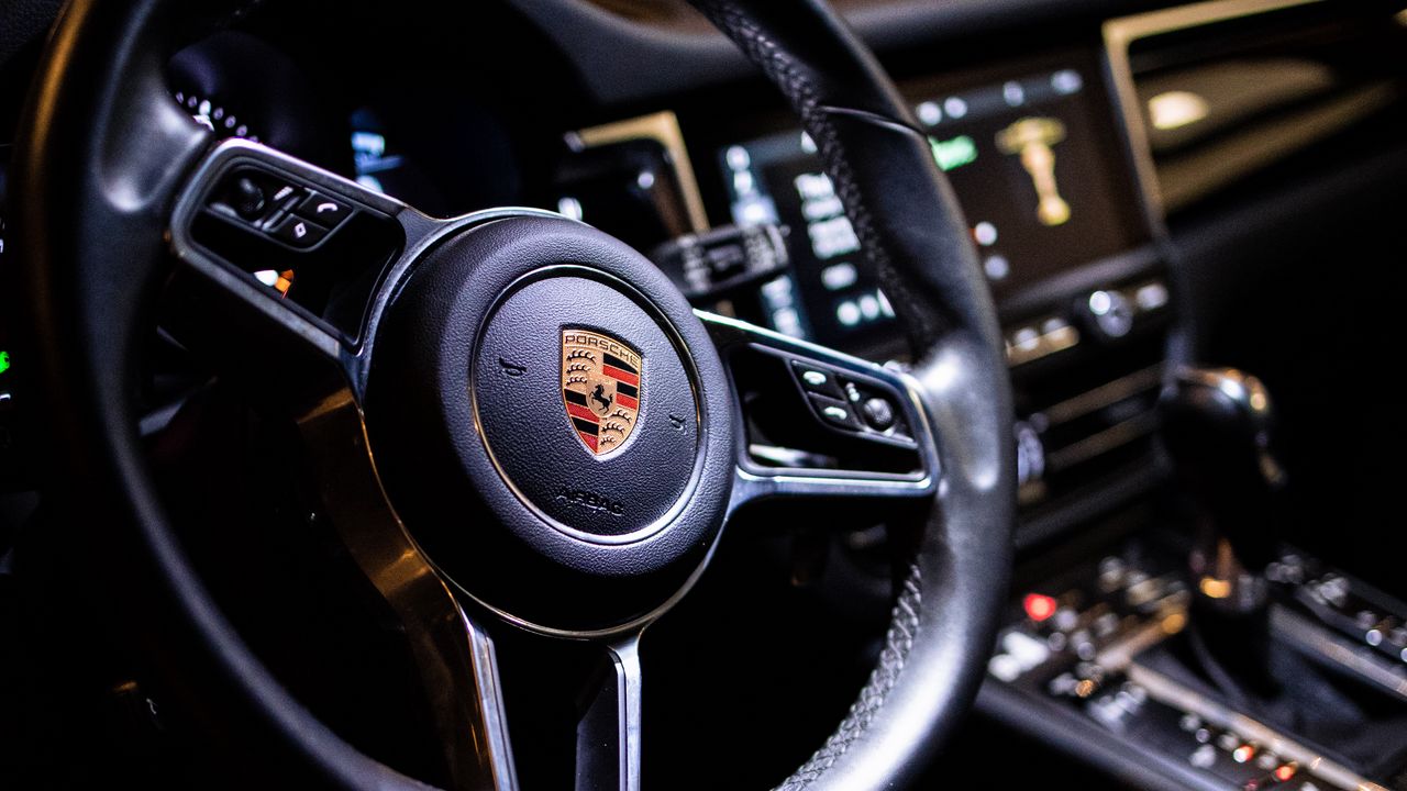 Wallpaper porsche, car, steering wheel, salon