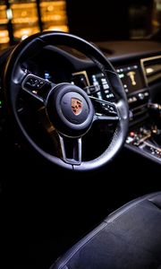 Preview wallpaper porsche, car, steering wheel, salon