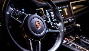 Preview wallpaper porsche, car, steering wheel, salon