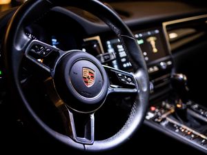 Preview wallpaper porsche, car, steering wheel, salon