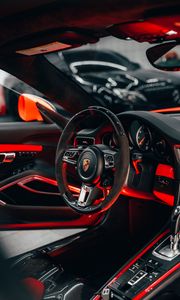 Preview wallpaper porsche, car, wheel, salon, red, black