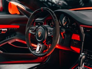 Preview wallpaper porsche, car, wheel, salon, red, black