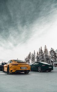 Preview wallpaper porsche, cars, sports car, snow, racing