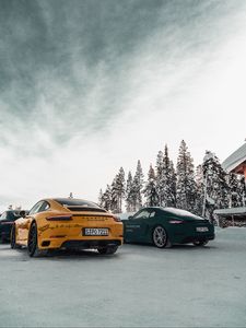 Preview wallpaper porsche, cars, sports car, snow, racing