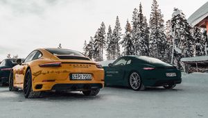 Preview wallpaper porsche, cars, sports car, snow, racing