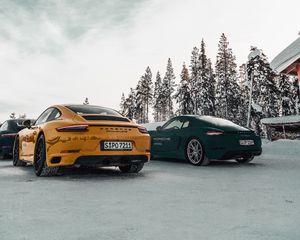 Preview wallpaper porsche, cars, sports car, snow, racing
