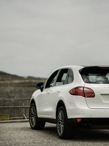 Preview wallpaper porsche cayenne, porsche, car, white, rear view, crossover