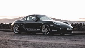 Preview wallpaper porsche cayman 987 r, porsche, car, sports car, black, side view