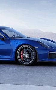 Preview wallpaper porsche, cayman, gt4, blue, side view