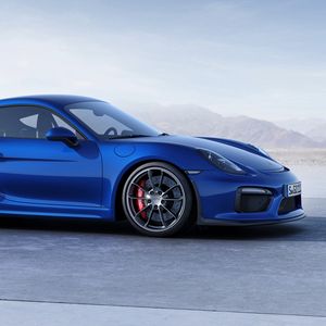 Preview wallpaper porsche, cayman, gt4, blue, side view