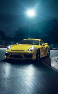 Preview wallpaper porsche, cayman, gt4, yellow, side view