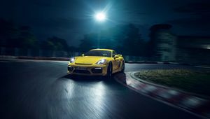 Preview wallpaper porsche, cayman, gt4, yellow, side view