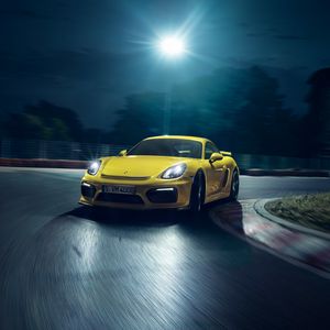 Preview wallpaper porsche, cayman, gt4, yellow, side view