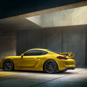 Preview wallpaper porsche, cayman, gt4, yellow, side view