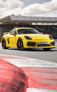 Preview wallpaper porsche, cayman, gt4, yellow, side view