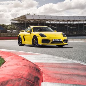 Preview wallpaper porsche, cayman, gt4, yellow, side view