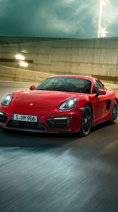 Preview wallpaper porsche, cayman, gts, red, side view