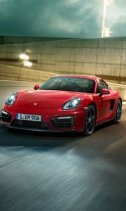 Preview wallpaper porsche, cayman, gts, red, side view