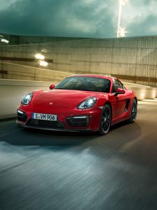 Preview wallpaper porsche, cayman, gts, red, side view