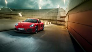 Preview wallpaper porsche, cayman, gts, red, side view