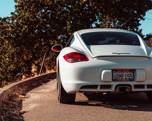 Preview wallpaper porsche cayman, porsche, car, sportscar, white, rear view