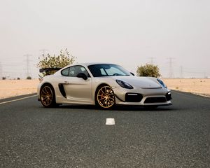 Preview wallpaper porsche cayman, porsche, car, gray, road