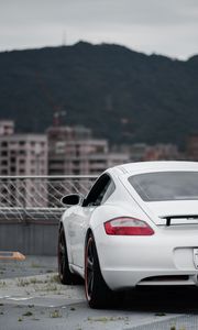 Preview wallpaper porsche cayman s, porsche, car, sports car, white, rear view