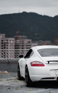 Preview wallpaper porsche cayman s, porsche, car, sports car, white, rear view