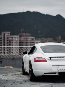 Preview wallpaper porsche cayman s, porsche, car, sports car, white, rear view