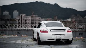 Preview wallpaper porsche cayman s, porsche, car, sports car, white, rear view