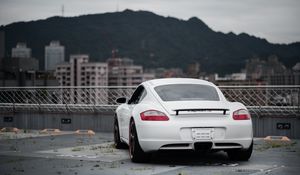 Preview wallpaper porsche cayman s, porsche, car, sports car, white, rear view