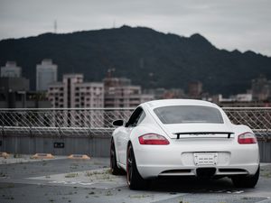 Preview wallpaper porsche cayman s, porsche, car, sports car, white, rear view