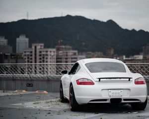 Preview wallpaper porsche cayman s, porsche, car, sports car, white, rear view