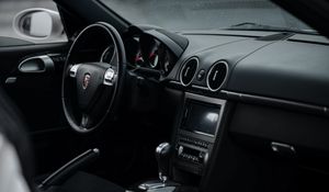 Preview wallpaper porsche cayman s, porsche, car, salon, black, steering wheel