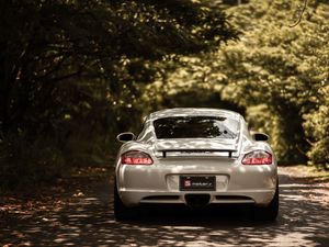 Preview wallpaper porsche cayman s, porsche, car, sportscar, white, rear view