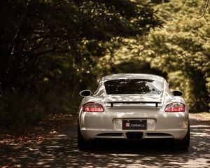 Preview wallpaper porsche cayman s, porsche, car, sportscar, white, rear view