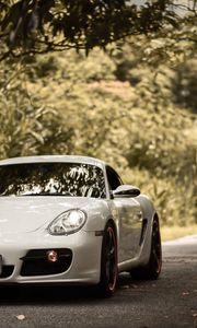 Preview wallpaper porsche cayman s, porsche, car, sports car, white, front view, asphalt