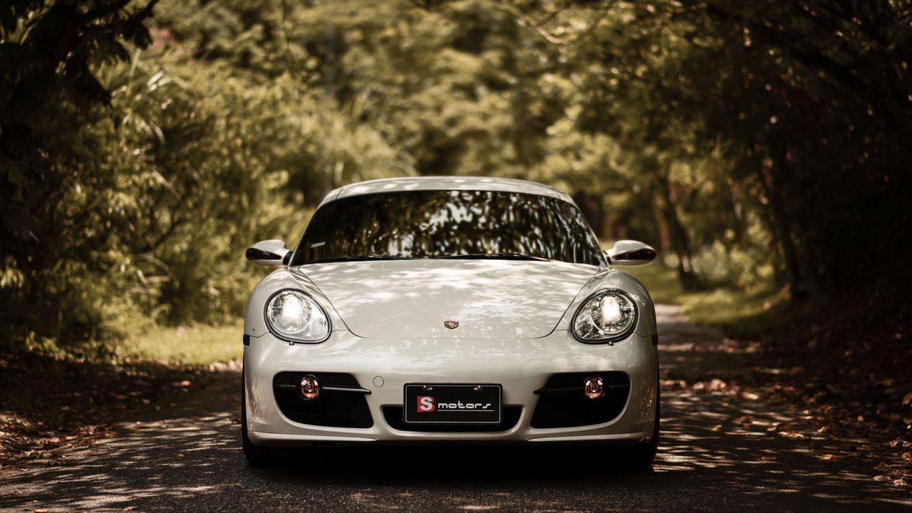 Wallpaper porsche cayman s, porsche, car, white, front view