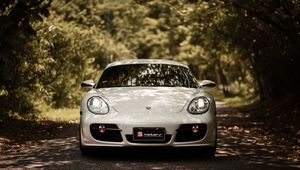 Preview wallpaper porsche cayman s, porsche, car, white, front view