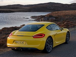 Preview wallpaper porsche, cayman s, yellow, rear view