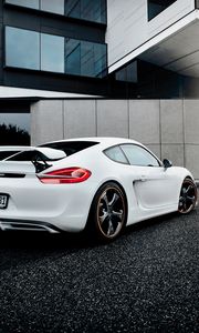 Preview wallpaper porsche, cayman, white, side view