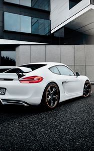 Preview wallpaper porsche, cayman, white, side view