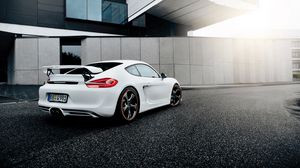 Preview wallpaper porsche, cayman, white, side view