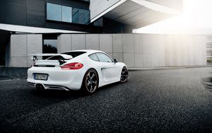 Preview wallpaper porsche, cayman, white, side view