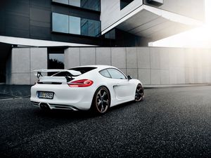 Preview wallpaper porsche, cayman, white, side view