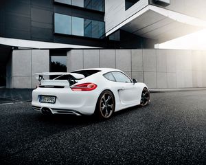 Preview wallpaper porsche, cayman, white, side view